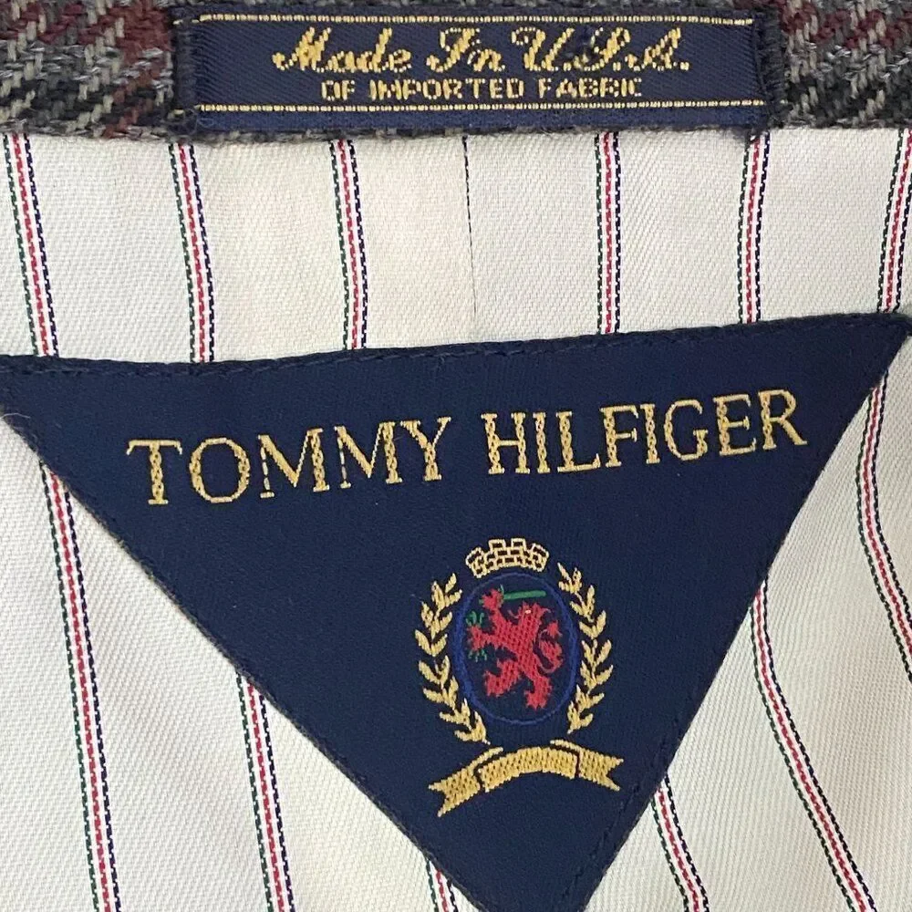 Tommy Hilfiger Plaid Blazer Size 46 Long Gray Red